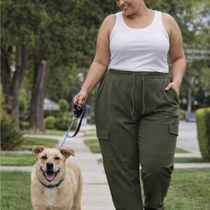Charlie Paige Curvy‎ High Waisted Olive Green Cargo Joggers Size 2X NWT